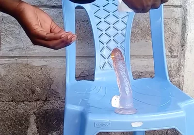 Big Black Ass Bottom Riding His Dildo Outside