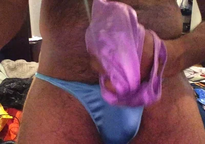 Satin Panties Wrapped Around My Throbbing Uncut Cock