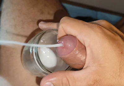Manly Man Has Big Explosion of Cum in Mason Jar.