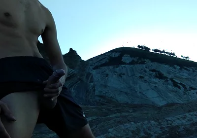 Horny Slim Brown Guy Jerks off Hard in a Heavenly Place Under the Sunset