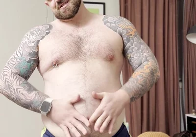 Chubby Bear Plays with His Cock and Belly