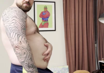 Chubby Bear Plays with His Cock and Belly