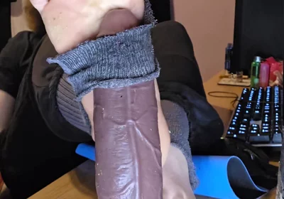 Femboy Gives His BBC Dildo a Footjob