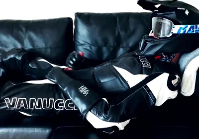 Rubber gloves biker jerking