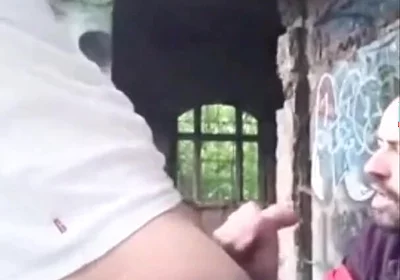 A Dude Is Jerking off in an Urban Exploration Setting and Gets Caught by a Blowjob Artist.