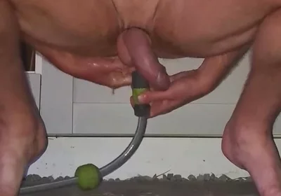 Garden Hose Enema Fill and Release - Extreme Anal Solo Gay