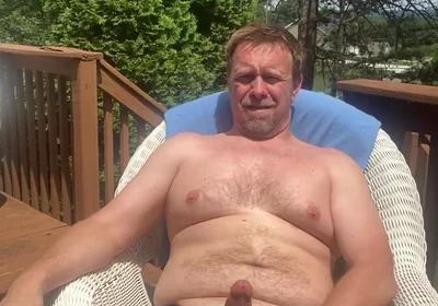 Catch Stepdaddy Outside Jerking His Cock Imbibe Smoking Busting His Nut