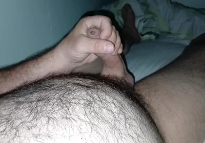 Uncut Hairy Gay Masturbating and Cum