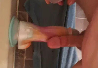 Rubbing Cocks with Huge Vibrating Dildo