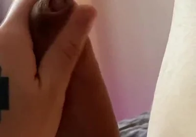Jerking My Unshaved Cock on the Bed at Night with Beautiful Lighting