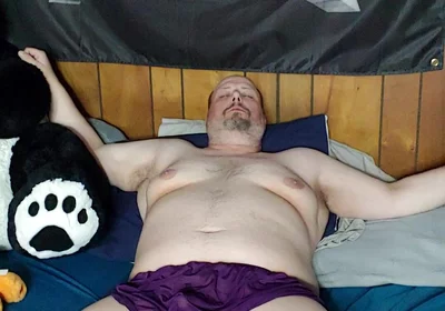 Chubby Guy Jerks off Wearing Women's Lingerie