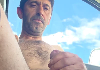 Straight Guy Jerks off Naked Inside the Car in the Parking Lot