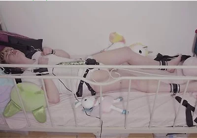Sissy Bunny Cums With Vibrator Tied In Wet Diaper