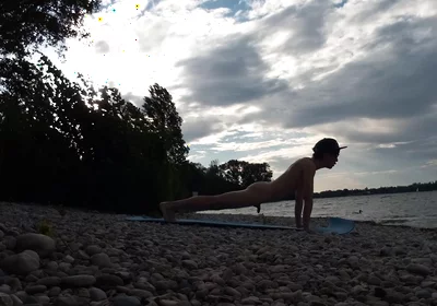 Slender Nudist Boy Does Yoga Nude on a Naturist Beach. Naked Yoga Video by Jon Arteen Gay Porn Model Skinny Naturist Twink Prac