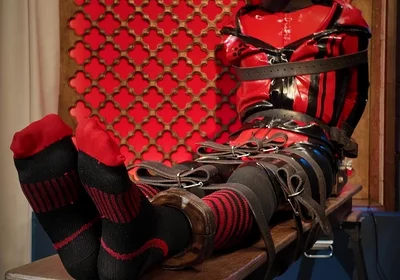 Slave Drone Tickling Session Silicone Suit, Socks & Merciless Sole Play