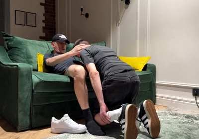 Sniffs Boyfriend's Dirty Socks After Work and Gets Cum Inside