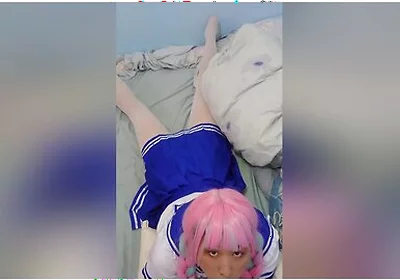 A Taiwanese Femboy Cosplay Hololive Aqua Blowjob