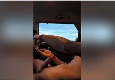 Jerking Off In The Car With Sunset As Trucks Go By
