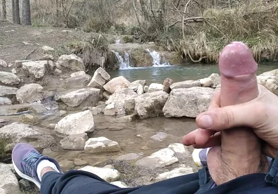 Uncut Big Fat Cock Hiker Unloads His Thick Cumshot in Exotic Place