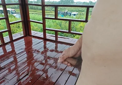 Walking Naked in the Rain, Masturbating Publicly at a Pavilion by the Roadside