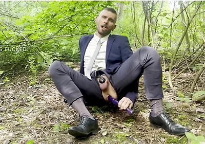 Suited Gentleman Is Spreading Legs Like Slut And Plays With His Malepussy With Locked Dick With Power Bottom