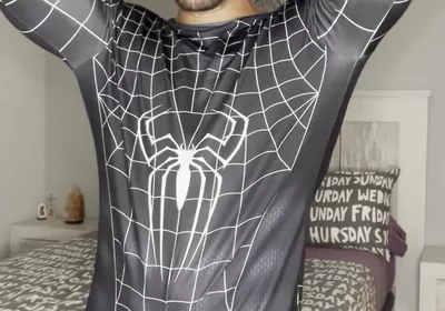 Big Cumshot with My Big Cock and No Hands! Spiderman Outfit