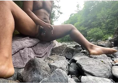 Edging Black Dick Next To River Outdoors Leads To Moaning Cumshot