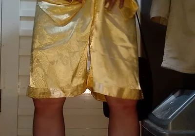Crossdresser Cum Wearing Satin Pajamas
