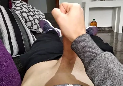 Big White Cock Plays His Foreskin and Cums Moaning Loud