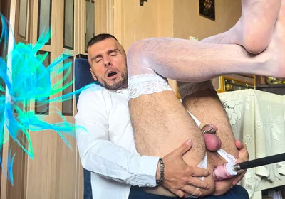 Transformation of the Groom in Suit and Tie to the Sissy Bride in White Stockings