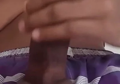 Slim Black Guy with Big BBC Masturbating Outdoors in Rural Area Wearing Purple Boxers Until Cumshot Tasting Load Black20one