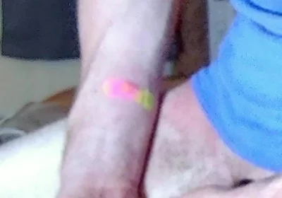 Jerking off with Blue Beater on, Standing up Near Camera