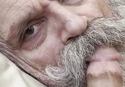Old Bearded Cocksucker Takes Huge Load Straight Down His Gullet