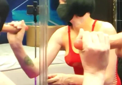 Jerking off to the Sight of Myself in the Mirror. Red Bodysuit, Hard Cock, Zero Shame