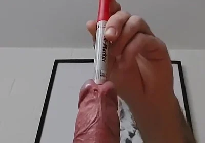 Sounding an Eding Pen While Stretching My Testicles