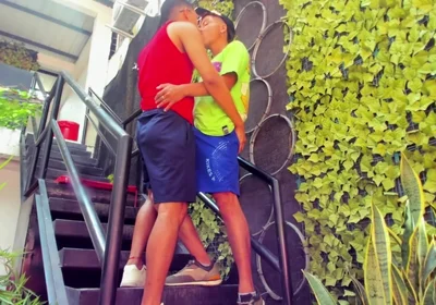 Gay Couple Masturbates on Some Stairs Secretly