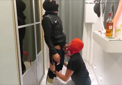 Masked french scally masters cock sucking cum load and piss