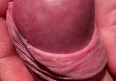 Edging His Big Cock Head with His Own Foreskin Until He Cums