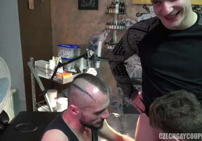 Czech Gay Couples 8 Tattoo Shop Gangbang - Tough Guy’s Hairy Hole Gets Jackhammered