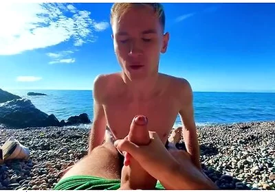 Sucking A Big Dick With A Swallowed And Gives Cum In A Tight Ass On A Nude Beach